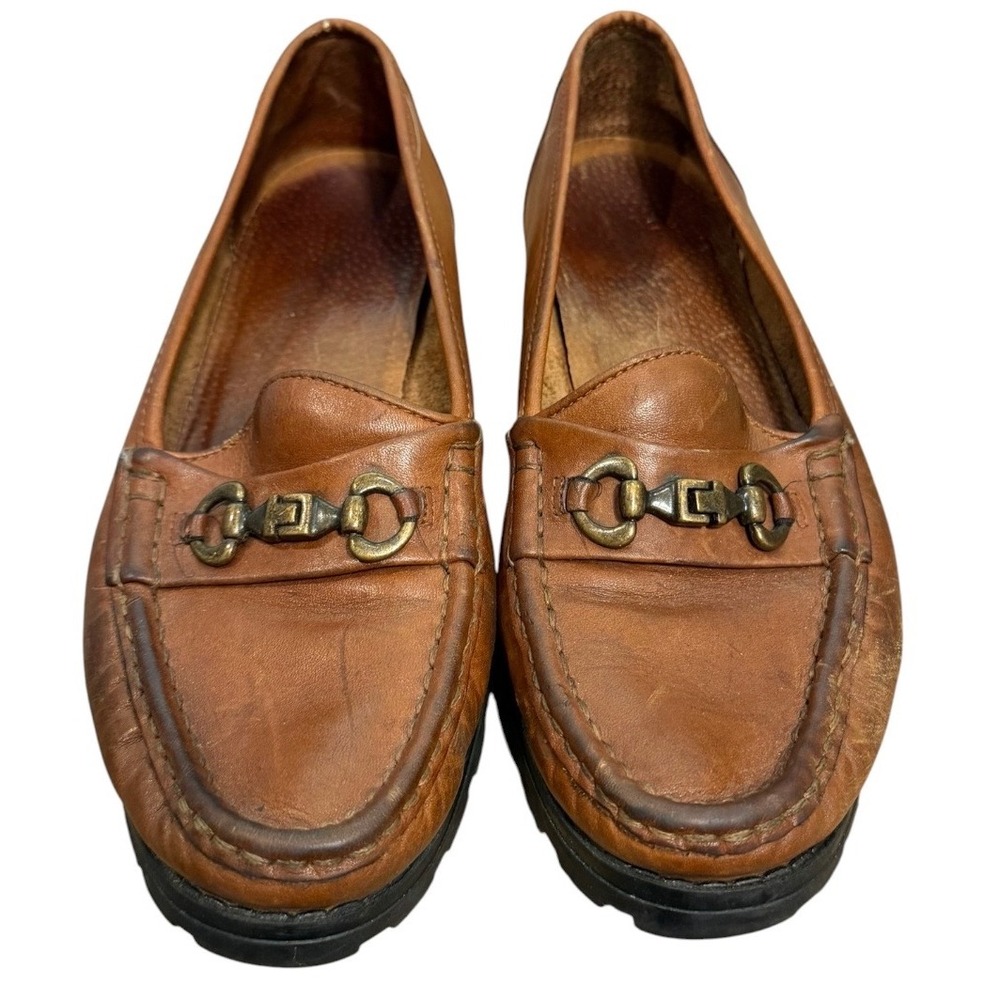Clarks of England Womens Cognac Brown Leather Horsebit Lug Sole Loafers 9.5M
